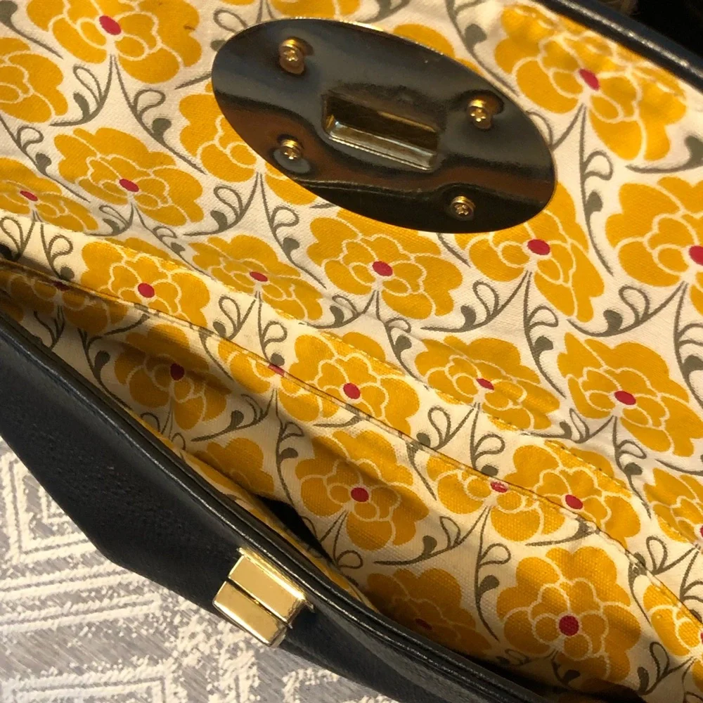 Emma Fox Large Tan/Black Leather Gold accent Purse